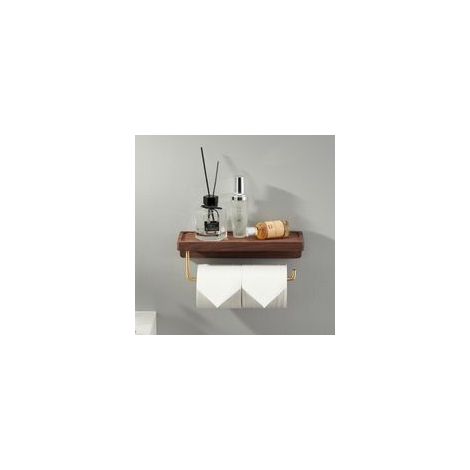 Porte-papier toilette double, en bois massif, porte-papier toilette mural auto-adhésif, porte-papier toilette décoratif pour salle de bain et cuisine (couleur noyer noir) (1/4)