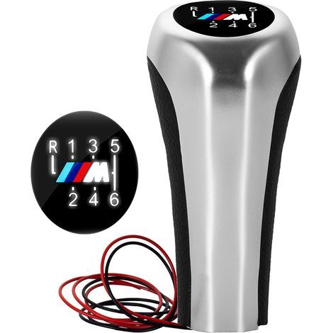 Passend für BMW 1er/3er/5er/6er Fahrzeuge mit Schaltgetriebe, Schaltknauf mit weißer Beleuchtung, Schalthebel, M-Logo mit weißer Beleuchtung, silbernes 5-Gang-Getriebe, einteilig. (1/4)