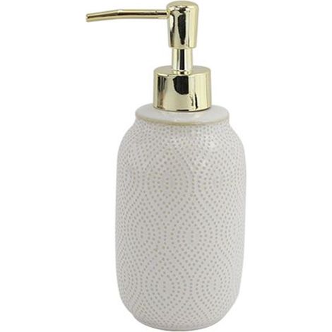 TRADE SHOP - Dispenser Porta Sapone Liquido Bagno Bianco Design Etnico Con Pompa Dorata 87790 -