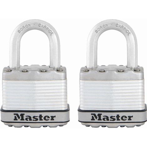 MASTER LOCK Cadenas Haute Sécurité [A Clé] [Acier Laminé] [Extérieur] [Pack de 2] M1EURT - Idéal pour les remises, les garages, les clôtures et les portails