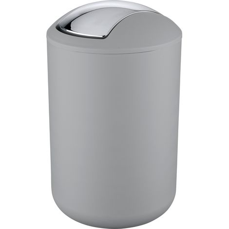WENKO Pattumiera Bagno, Piccola Pattumiera Bagno, coperchio basculante, Brasil L, capacità 6,5L, plastica PET infrangibile, ø19,5x31 cm, Grigio