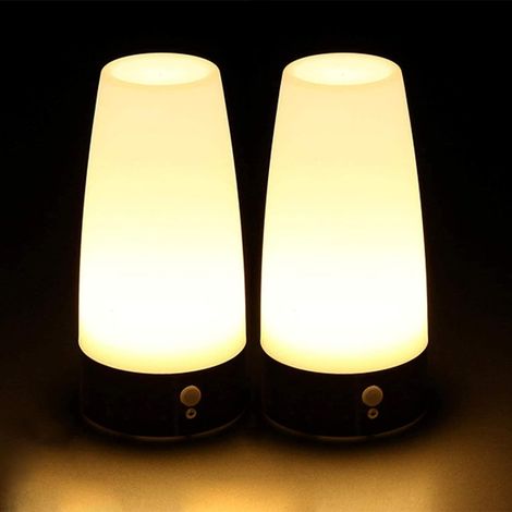 2er Set LED Bewegungsmelder Tischleuchte Nachtlicht LED-Tischlampe mit kabellosem PIR-Bewegungssensor verwenden 3x 1,5VAAA Batterie[Energieklasse A+] (Rund) (1/5)