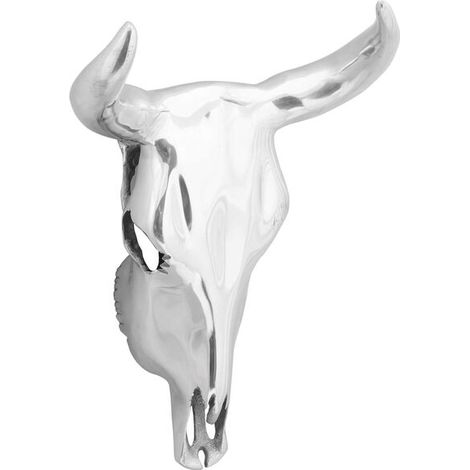 Crâne de taureau en argent, 34 x 13 x 53 cm, en aluminium. (1/5)
