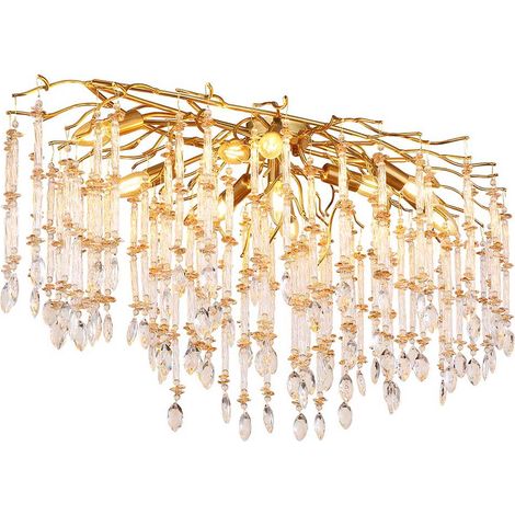 Deckenleuchte Wohnzimmerlampe Küchenleuchte goldfarben Glaskristalle H 48 cm (1/4)