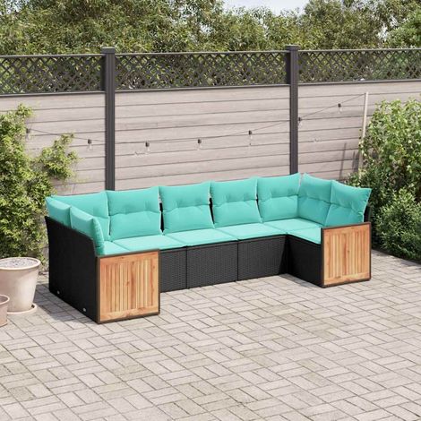 vidaXL Conjunto de sofá de jardín de 7 piezas con cojines, de poliratán negro (1/5)