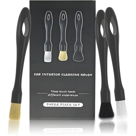 3 Pièces Pinceau Detailing Auto, Pinceaux Nettoyage Voiture, Brosses de Dépoussiérage Voiture, Voiture Détail Brosse pour La Voiture Tableau De Bord, Intérieur, Extérieur (1/5)
