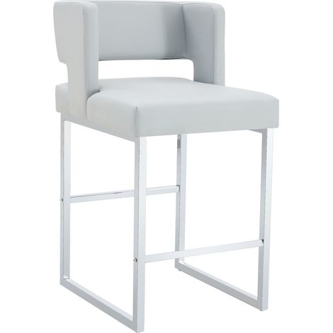 Chaise Nordic Windbar grise claire avec assise carrée rembourrée et pieds en métal argenté (1/5)
