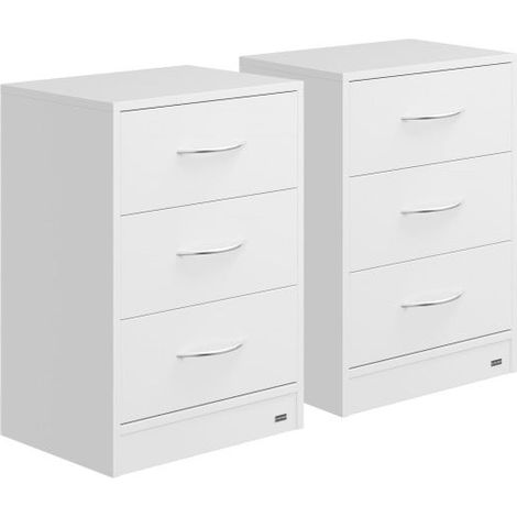 Lot de 2 Tables de chevet (de nuit) Moderne couleur blanche 54 x 39 x 28cm 3 grands tiroirs (1/5)