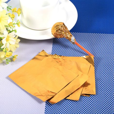 100 Goldfolienbögen 7,6 x 7,6 cm für Pralinen, Bonbons und Lutscher – quadratische Aluminiumverpackung für Süßwaren, Packung mit 100 Stück (1/5)
