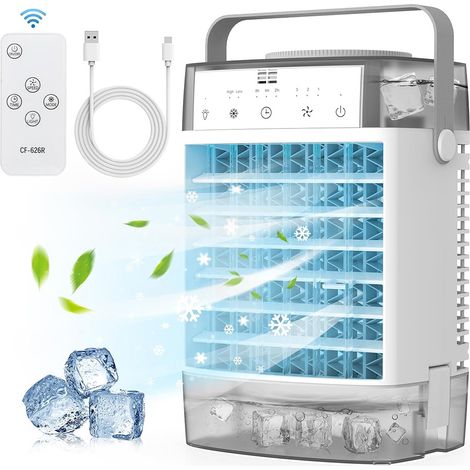 Climatiseur Mobile 4 en 1 Rafraichisseur d'air Silencieux Gris,Double Bac 1600ml Double Nébuliseur Rideau Refroidissant Timer USB,Chambre/Camping (1/5)