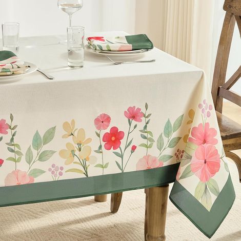 1 Nappe rectangulaire 140x240 cm,aspect lin,motif floral,surface déperlante,pour intérieur et extérieur (1/5)