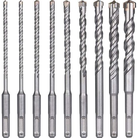Concrete drill bits, 9 pieces (5 mm 16 x 160 mm), tile drill bit, electric SDS-Plus hammer drill for hole punch, cross drill for concrete, brick, stone, natural, metal (1/4)