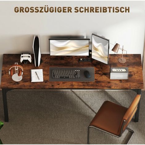 MEUBLIV Bureau 200x60 cm brun rustique – grand plateau industriel, 60 kg, montage requis (1/5)