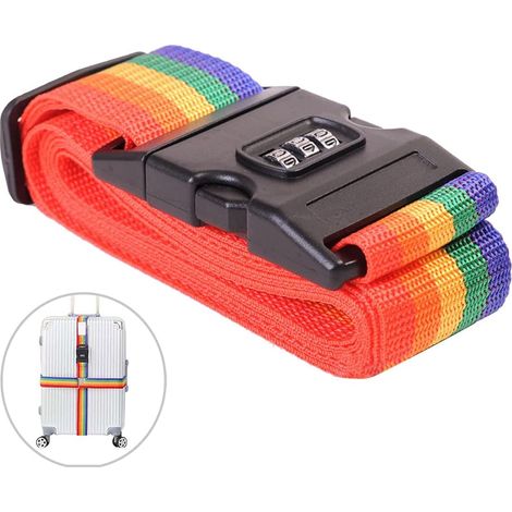 Gepäckgurt, hochelastischer Koffergurt, verstellbarer elastischer Hüfttaschengurt mit Zahlenschloss und weiteren Anwendungsmöglichkeiten (Regenbogen) (1/5)