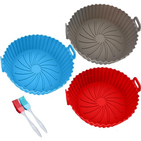 Moule silicone réutilisable Air Fryer, ensemble 3 pièces + pinceau, compatible micro-ondes cuiseur vapeur polyvalent (1/4)