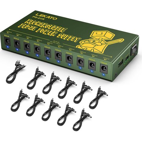 Alimentation rechargeable pour pédales de guitare, batterie intégrée de 10000 mAh, 10 sorties CC isolées de 9V (100mA,300mA), alimentation pour effets avec protection contre les courts-circuits (1/5)