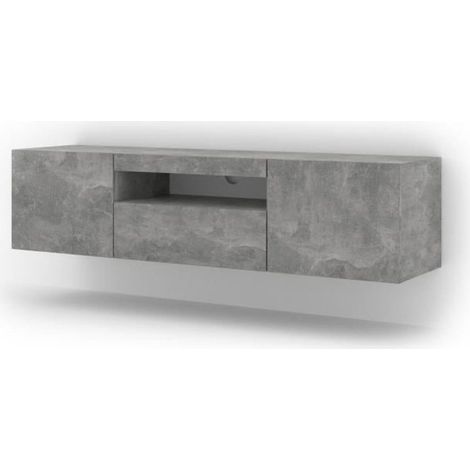 Meuble TV bas universel Aura 150 cm à suspendre ou à poser sideboeard Béton sans LED (1/3)