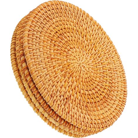 Lot de 4 dessous de plat en rotin, ronds, naturel (1/5)