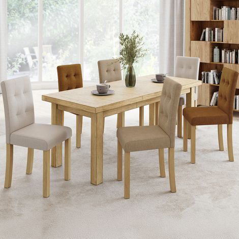 Lote de 6 sillas POLGA, tapicería mixta topo, beige y marrón