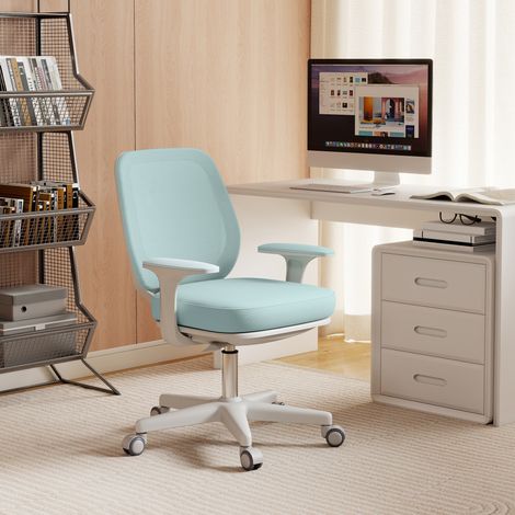 Silla de oficina ergonómica regulable en altura con respaldo transpirable, silla de escritorio de tela de malla, 55x48x82,5-94,5 cm, verde claro
