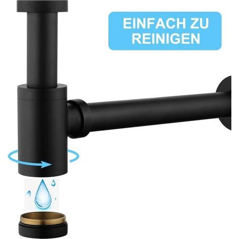 Laiton Siphon de Lavabo, Universel Syphon Design, Réglable Anti Odeur, Noir Mat, (1/4)