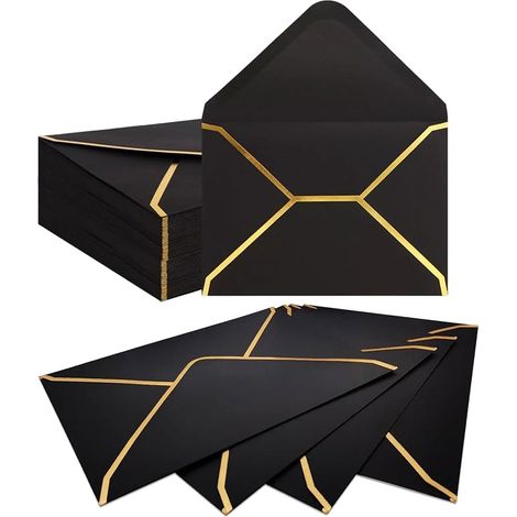 50 pièces Enveloppesd'invitation,13,5 x 18,5 cm,Enveloppesdeluxe en papier,MiniEnveloppe,Enveloppesdeluxe en papier blanches, convient pour les mariages, anniversaires, remises de diplômes (Noir) (1/5)