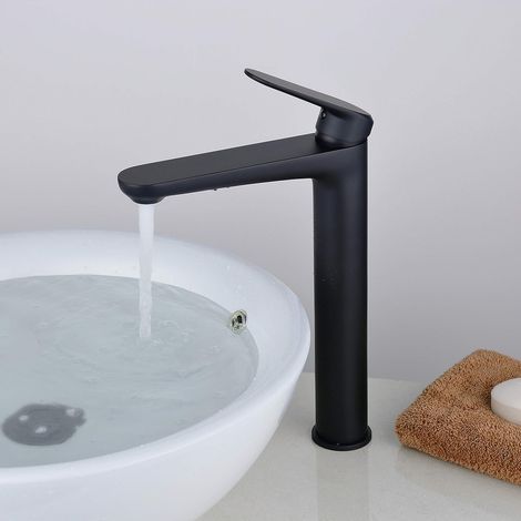 Robinet Salle de Bain, Noir Haut Robinet Lavabo, Robinet Mitigeur avec Cartouche Céramique (1/5)