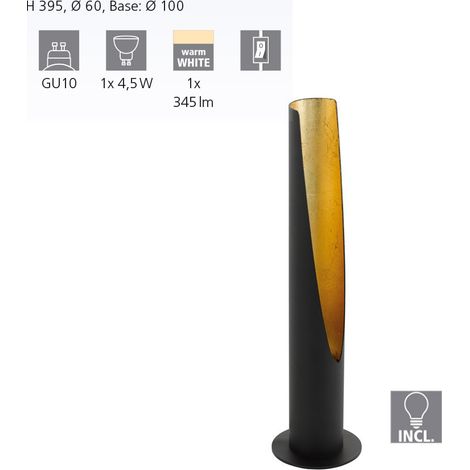 Eglo Lampada da tavolo Barbotto, lampada da tavolo con uno punto luce, lampada a torcia di acciaio, nero, oro, attacco GU10, interruttore incl (1/5)