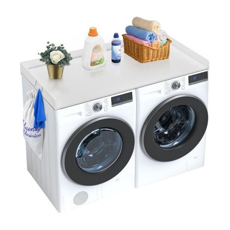 Comptoir pour lave-linge et sèche-linge, 137x70 cm, surface de comptoir en bois, dessus résistant à l'eau, avec coussinets antidérapants, pour organisation et rangement de la buanderie, blanc (1/3)