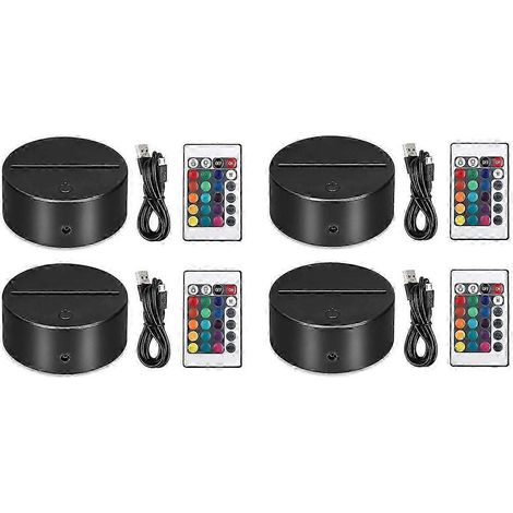 Lot de 4 socles de lampes LED 3D avec télécommande et câble USB, 16 couleurs d'éclairage, haute qualité. (1/5)