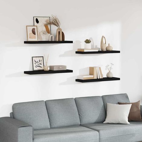 Schweberegale 4 Stk. Schwarz 80x23,5x3,8 cm MDF