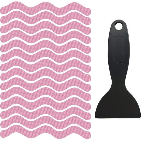Lot de 48 autocollants de sécurité antidérapants pour baignoire et escaliers, rose, avec grattoir – DELKEVIC