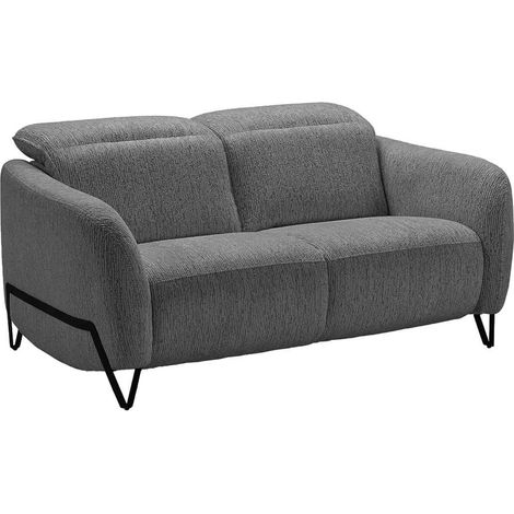 AMSTEN - Canapé fixe 2 places tissu polyester gris avec têtières inclinables manuelles (1/5)