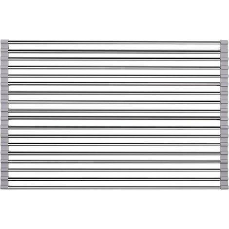 Égouttoir à vaisselle en acier inoxydable au-dessus de l'évier , tapis d'égouttement , pliable , organisateur de cuisine pour porte-torchons , fruits , légumes (1/5)