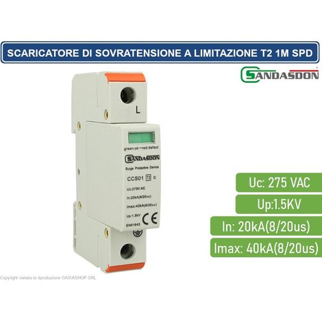 SCARICATORE LIMITATORE DI SOVRATENSIONE TIPO T2 1M SPD A LIMITAZIONE PER BARRA DIN (1/4)