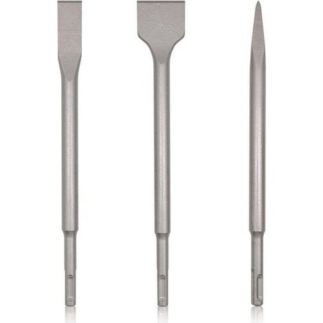 Set di scalpelli SDS Plus da 3 pezzi, scalpello per trapano a percussione a punta larga e piatta, XU, per piastrelle, cemento, pietra, muratura, destinato a lavori di demolizione e ristrutturazione - (1/4)