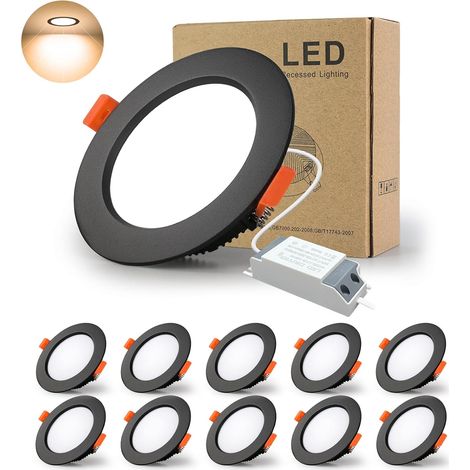 Spot Led Encastrable Noir Extra Plat, 10 Pack 5W 500LM = 50W incandescence, IP44, Blanc Froid 6000K, AC 220-240V,Découpe 70-80mm,Rond plafond encastré Pour salle de bain,Cuisine,Salon,Couloir (1/5)