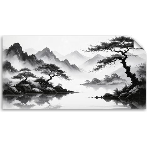 Autocollant mural Paysage japonais noir et blanc 100x50 (1/3)