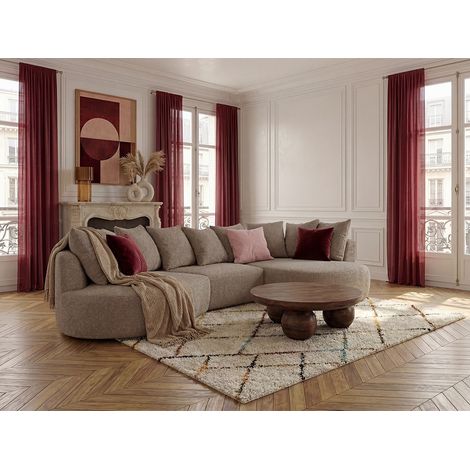 BOBOCHIC - Canapé d'angle fixe CALYPSO tissu bouclette Angle droit Taupe (1/5)