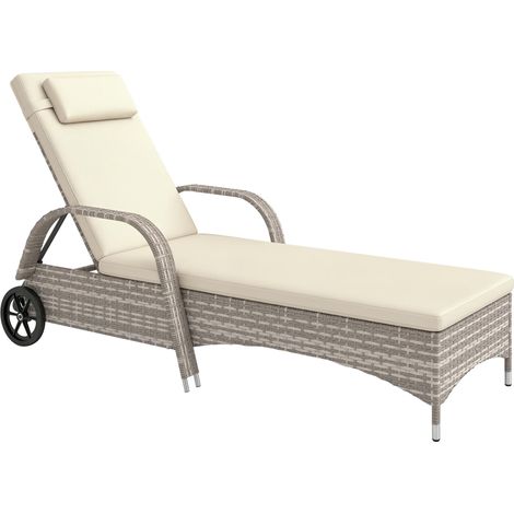 Transat bain de soleil matelas inclinaison réglable multipositions accoudoirs roulettes 200 x 73 x 30-103 cm gris clair (1/5)