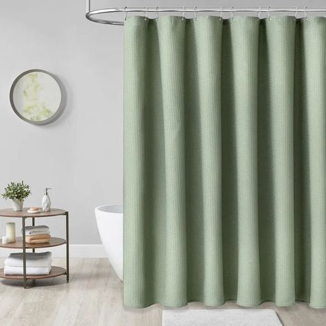 Rideau de Douche Tissu Gaufre Étanche 180x180 cm Épais 230GSM Anti-Moisissure Lavable 12 Crochets Inclus pour Salle de Bain (1/5)
