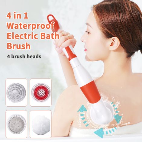 Brosse de bain électrique étanche 4 en 1, multifonctionnelle, nettoyage du corps, Massage du dos, avec têtes de douche, manche Long (1/5)