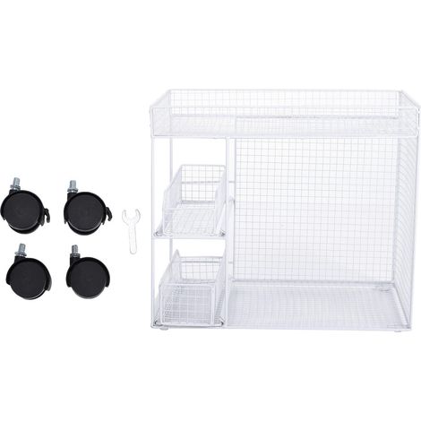 Étagère Rangement Mobile Respirante Gain de Place Cuisine – Organisateur Roues 360° Verrouillables Paniers Tirables Bols Assiettes, Blanc (1/5)