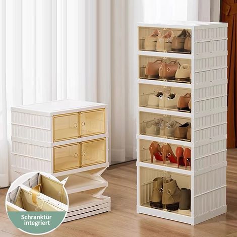 12 Schuhkartons, Schuhregal, platzsparender Schuh-Organizer, stapelbar, faltbar, für Männer/Frauen