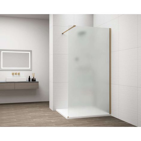 Polysan Esca - Mampara de ducha Walk-In 100 x 210 cm, Antidrop, cristal mate/dorado mate ES1110-04 (1/5)