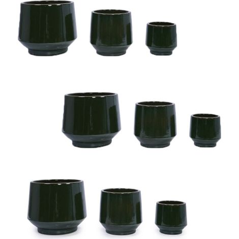 9er-Set teiliges handgemachtes Keramikpflanztopf-Set (Ø 38,1/28/22,9 cm), dunkelgrüne Glasur, musterlos, ideal für Fensterblatt/Geigenfeige, Innen/Außen, atmungsaktive Tonware.