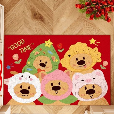 LAN Boucle en soie 4060cm Célébrer la joie chaque année Tapis d'entrée à motifs de dessins animés, résistant aux taches et facile à nettoyer, tapis en soie bouclée pour la maison, entrée, résistant à  (1/5)