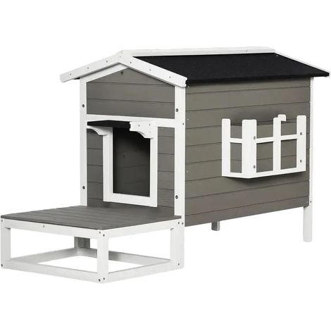 Caseta para gatos, diseño elevado, construcción resistente a la intemperie, T1003-01-08943 (1/2)