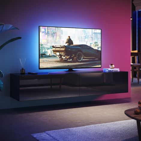 SONNI Modern TV Schrank mit Schublade, Separate Ablagefächer, Griffloses Design, Wandmontage/Standmontage, Hochglanz TV Board, Schwarz, 1600 x 400 x 300 mm (1/5)