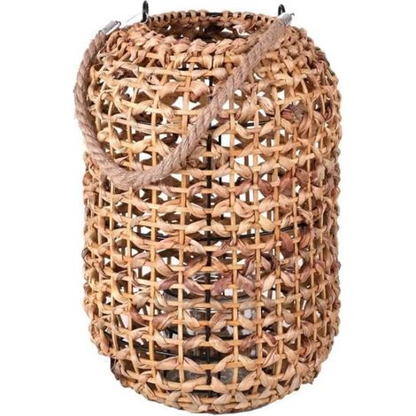 Lanterne Malaga en ROTIN avec BOUGEOIR en Verre D24XH36CM